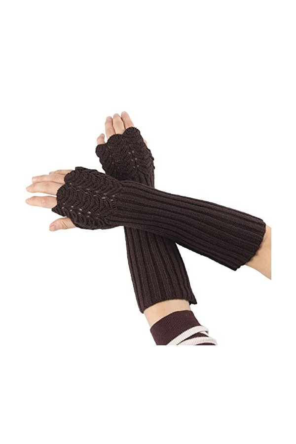 Gants pour femme en tricot de câble, super longs sans doigts - Mitaines sans doigts - Chauffe-bras - Manches - Moufles - Cein