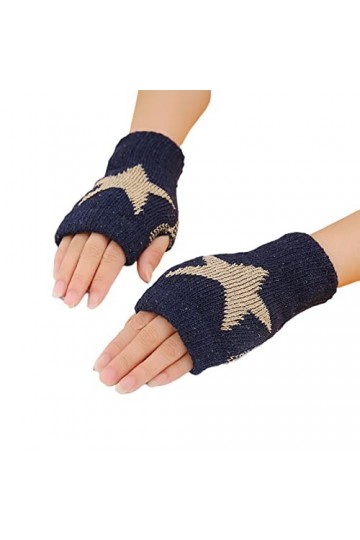 Tainrunse Gants tricotés 1 Paire Classique Coupe-Vent Hiver Chaud garçons Fille étudiants Gants sans Doigts Bleu Marine Taill