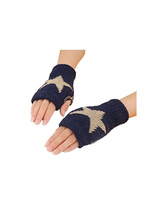 Tainrunse Gants tricotés 1 Paire Classique Coupe-Vent Hiver Chaud garçons Fille étudiants Gants sans Doigts Bleu Marine Taill