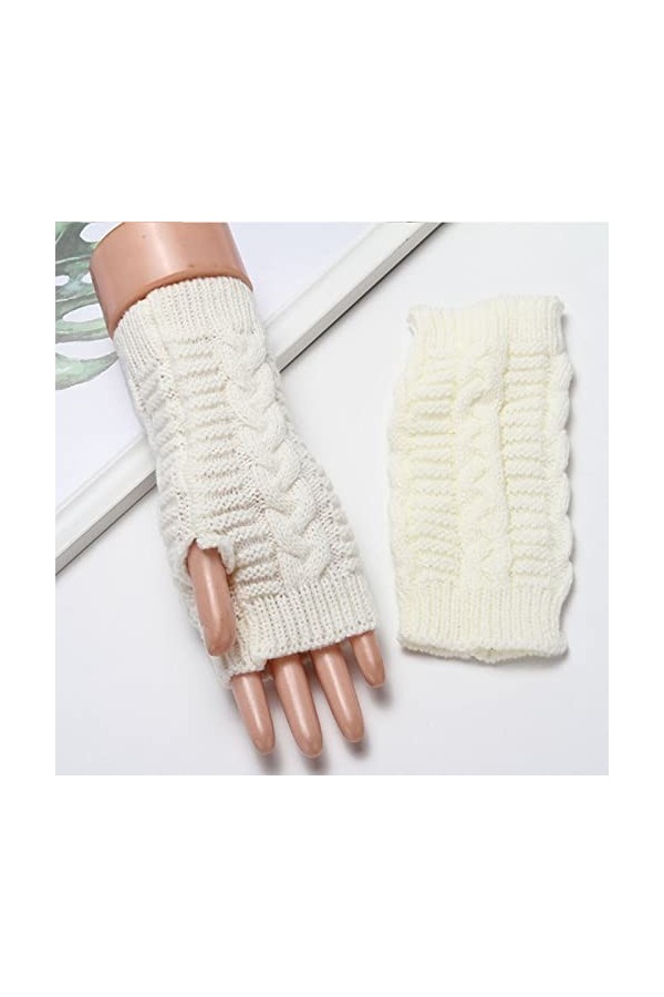 Gants dhiver tendance en peluche tricotée coupe-vent chaud épais demi-mitaines pour femme