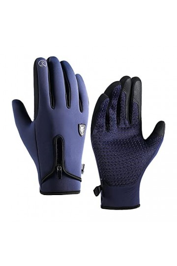 Q80 Moufles dhiver pour femme avec fermeture éclair et écran tactile, bleu, L