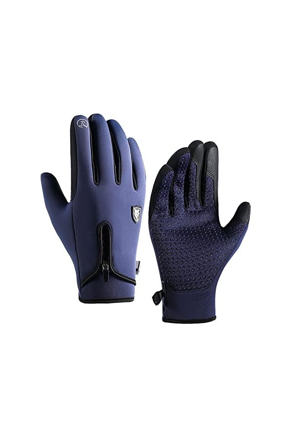 Q80 Moufles dhiver pour femme avec fermeture éclair et écran tactile, bleu, L