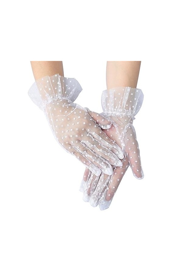 YANFJHV Gants courts en dentelle pour femme - Gants en dentelle florale pour mariage, thé, fête des années 1950, Blanc., tail