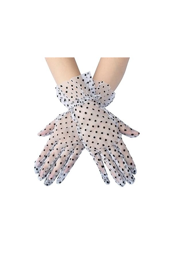 YANFJHV Gants courts en dentelle pour femme - Gants en dentelle florale pour mariage, thé, fête des années 1950, Blanc., tail