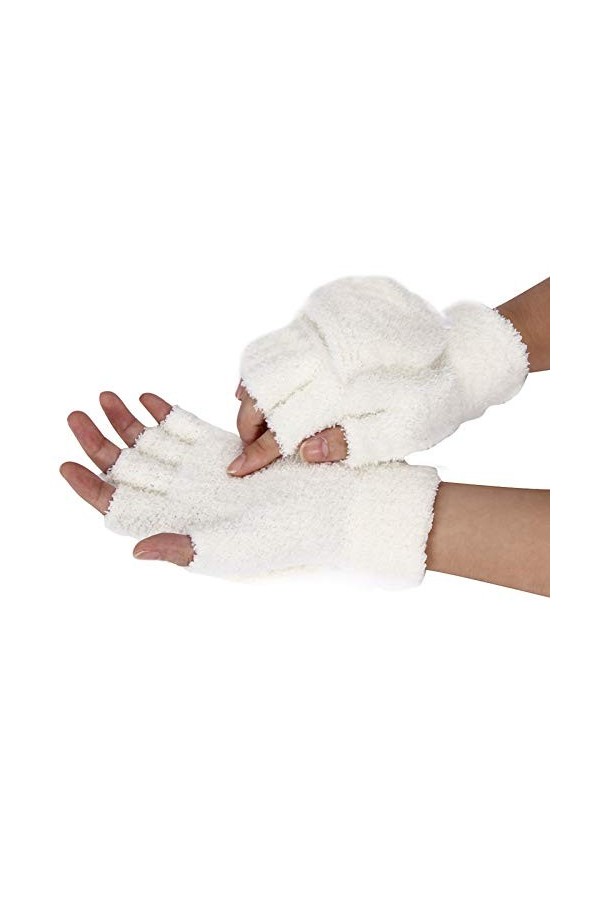 Walaka Gants Mode Femme Fille Mitaine Hiver Automne Dames en Laine Moufles Demi-Doigt Tricoté Tordu Clamshell Double Gants Ch