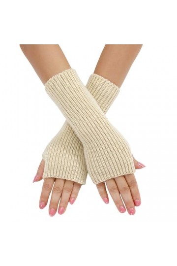 Gefomuofe Gants dhiver tricotés épais en laine - Gants tricotés sans doigts - Manchettes avec trous pour les doigts - Rayure