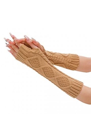 Mitaines en cachemire pour femme - Gants chauds tricotés - Sans doigts - Automne - Hiver - Pour femme - En tricot - Avec trou