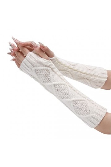 Mitaines en cachemire pour femme - Gants chauds tricotés - Sans doigts - Automne - Hiver - Pour femme - En tricot - Avec trou