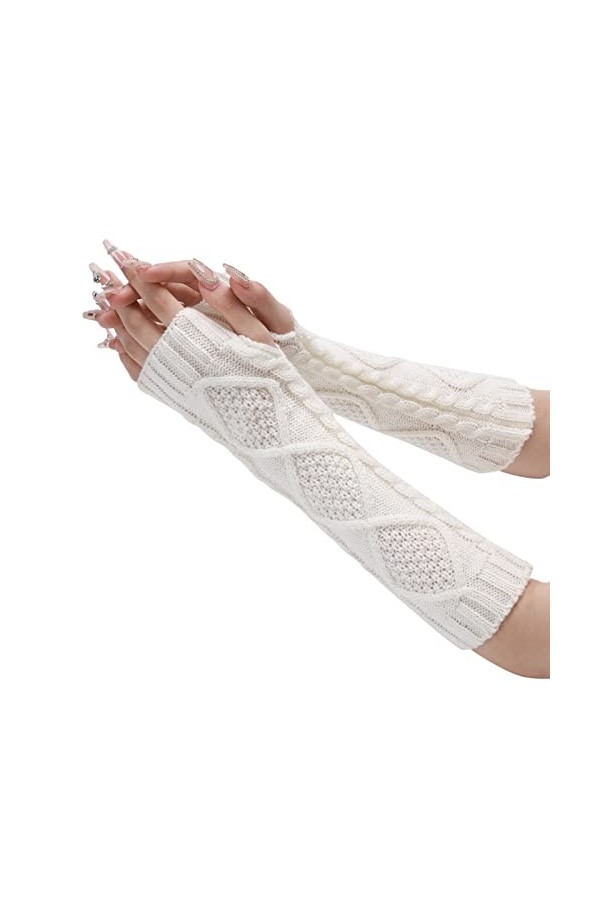 Mitaines en cachemire pour femme - Gants chauds tricotés - Sans doigts - Automne - Hiver - Pour femme - En tricot - Avec trou