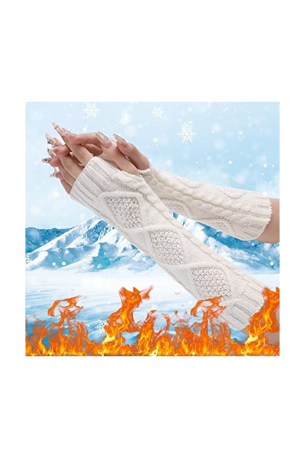 Mitaines en cachemire pour femme - Gants chauds tricotés - Sans doigts - Automne - Hiver - Pour femme - En tricot - Avec trou