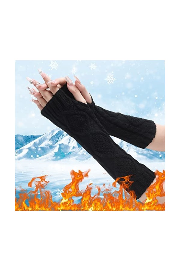 Mitaines en cachemire pour femme - Gants chauds tricotés - Sans doigts - Automne - Hiver - Pour femme - En tricot - Avec trou
