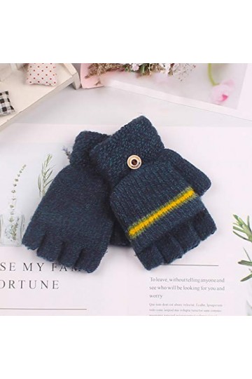 IQYU Gants longs en cuir La moitié du tricot dhiver à partir de fil - Gants pour garçons grands gants Belles boucles doreil