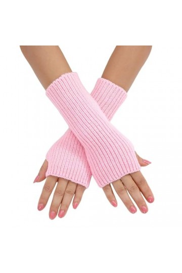 Gefomuofe Gants dhiver tricotés épais en laine - Gants tricotés sans doigts - Manchettes avec trous pour les doigts - Rayure