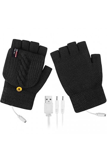 Gants chauffants dextérieur en cuir avec batterie rechargeable Li-ion, Noir , taille unique