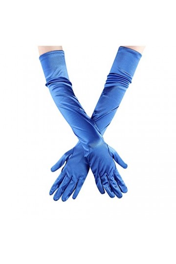 Mitaines longues en satin pour femme - Style années 1920 - Pour femme, bleu, taille unique