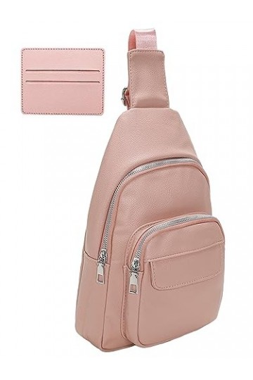 Sac De Poitrine Femme, Sac Poitrine Femme, PU Cuir Sac à Dos Bandoulière Sling Bag Imperméable avec 1 Porte-Cartes, Sac De Po