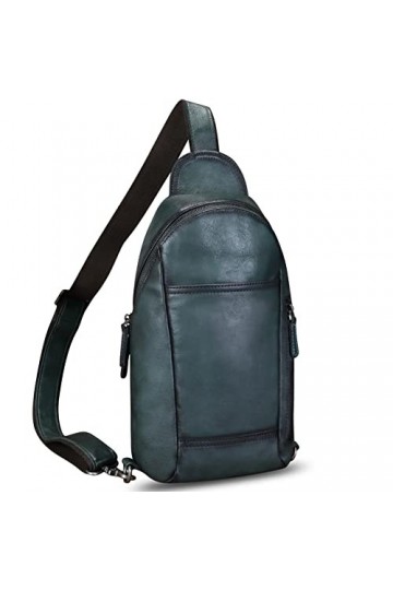 FEIGITOR Sac à bandoulière en cuir véritable fait à la main rétro Sac à dos à bandoulière Sac à main de randonnée Sac banane,