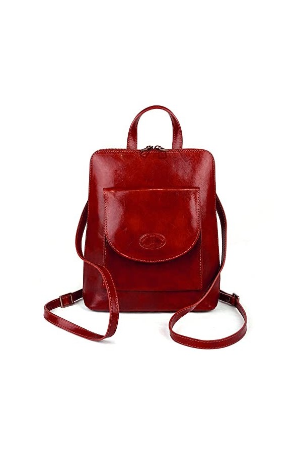 Sac à dos pour femme en cuir italien Vera Pelle - Sac à dos convertible tendance avec poche antivol, Tan 2, 11"x9.5"