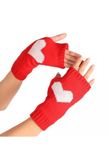 Gants tricotés chauds pour femme avec motif cœur uni sans demi doigts Accessoires