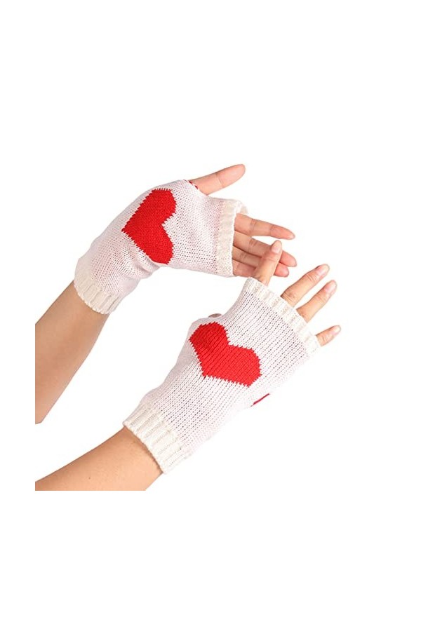Gants tricotés chauds pour femme avec motif cœur uni sans demi doigts Accessoires