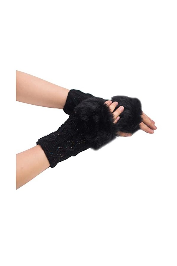 Gants de poignet teints de lapin, gants de poignet, gants dhiver pour femme, gants sans doigts en cuir