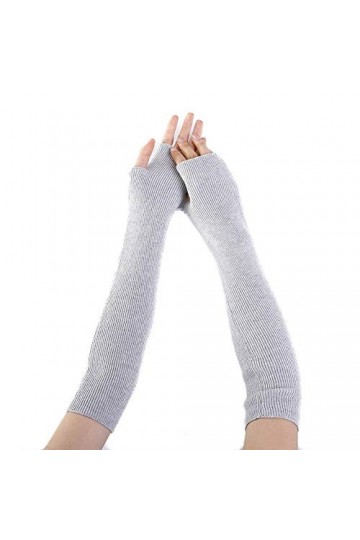 Gants Femme, Poignet Bras Main Chaude Tricoté Long Mitaines Mitten Fingerless Gris Clair