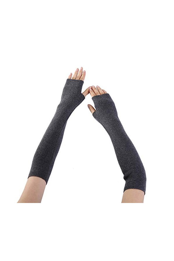 Gants Femme, Poignet Bras Main Chaude Tricoté Long Mitaines Mitten Fingerless Gris Clair