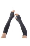 Gants Femme, Poignet Bras Main Chaude Tricoté Long Mitaines Mitten Fingerless Gris Clair