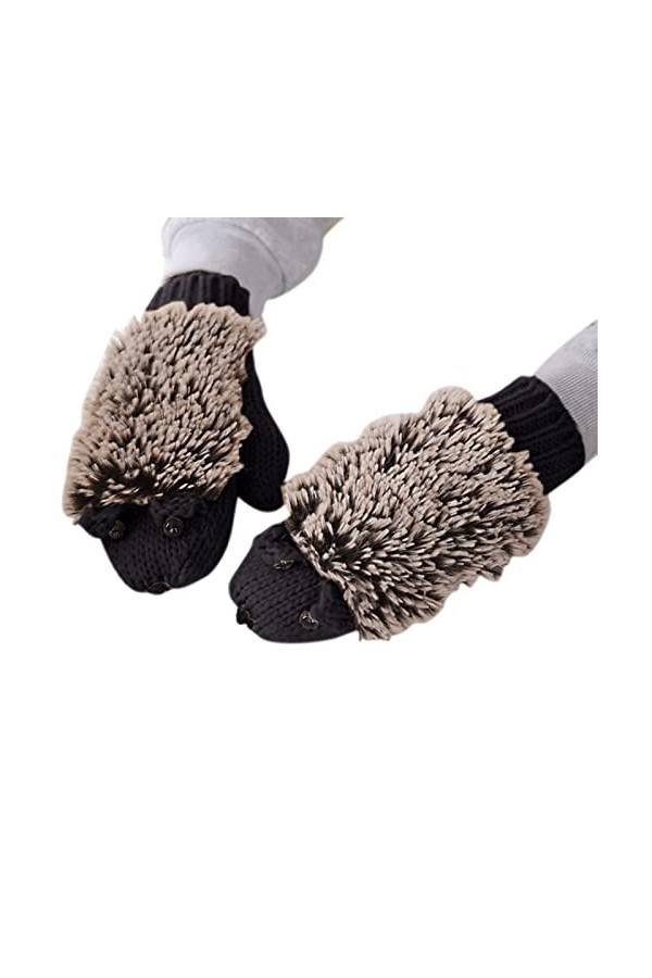 Gants chauds dhiver en coton épais polaire dessin animé femmes hérisson gants tricotés en dentelle gants filles