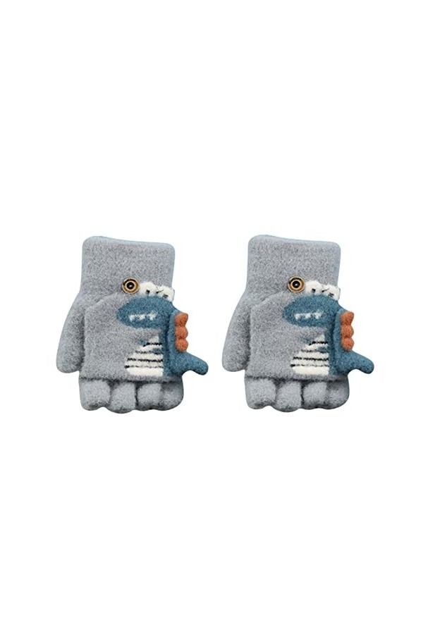 Luckywaqng Moufles à rabat convertible en tricot avec imprimé dinosaure de dessin animé Mitaines dhiver pour enfants Moufles