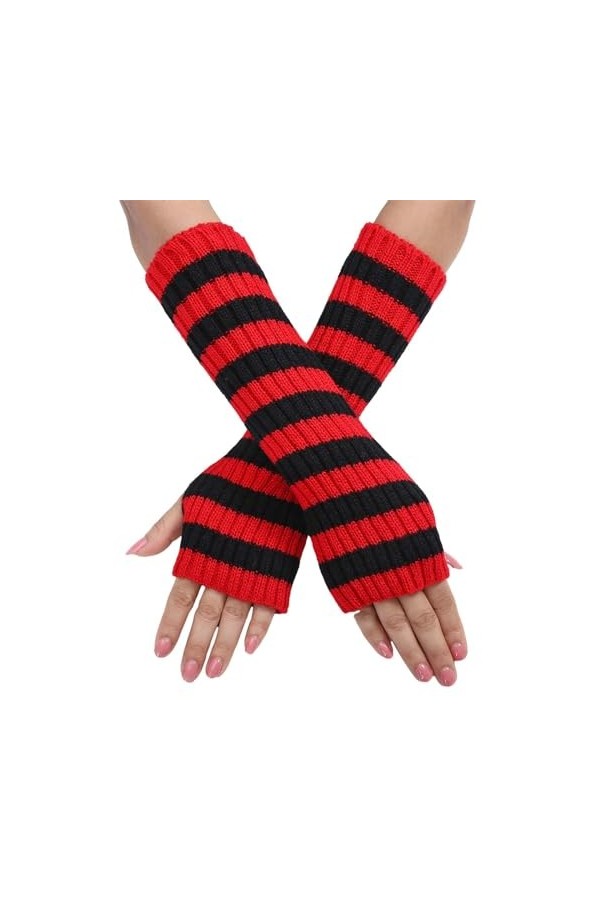 YANFJHV Gants dhiver chauds et à la mode pour femme avec tricot à rayures fines bloquées de couleur champagne rouge pastèqu