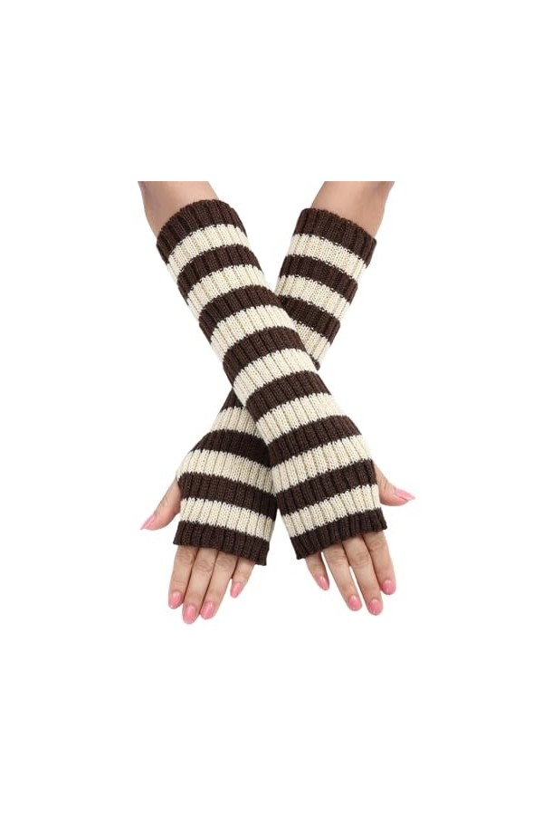 YANFJHV Gants dhiver chauds et à la mode pour femme avec tricot à rayures fines bloquées de couleur champagne rouge pastèqu