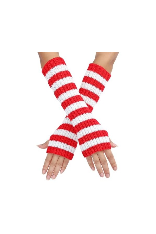 YANFJHV Gants dhiver chauds et à la mode pour femme avec tricot à rayures fines bloquées de couleur champagne rouge pastèqu