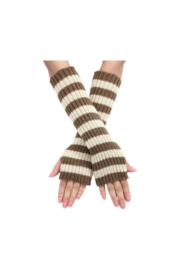 YANFJHV Gants dhiver chauds et à la mode pour femme avec tricot à rayures fines bloquées de couleur champagne rouge pastèqu