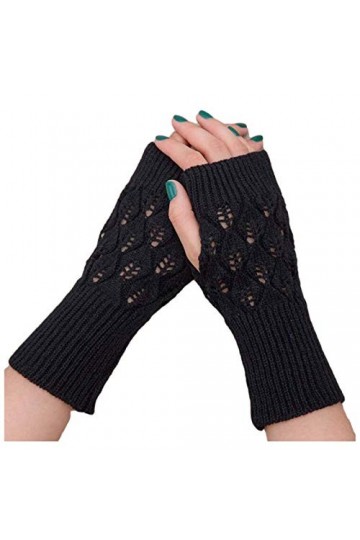 Ärmelin Gants tricotés dhiver avec cordons chauds et doux pour femme Noir
