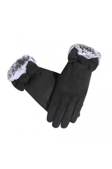 hahuha Gants moufles convertibles pour femme Automne Hiver Couleur unie Peluche épaisse Isolation tous les doigts Gants froid