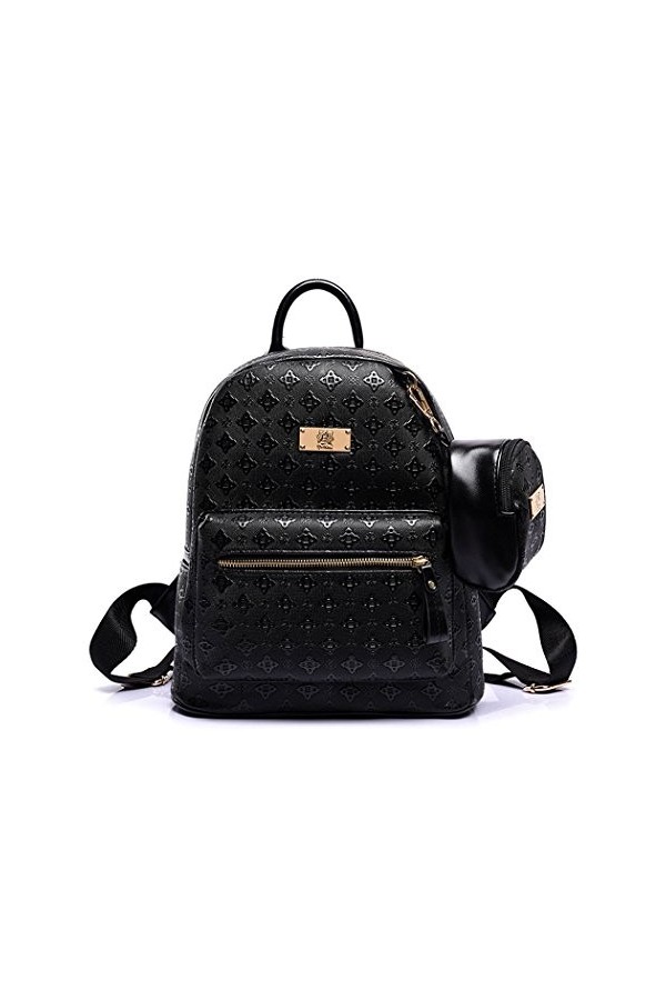 DEERWORD Femme Sacs portés dos Petit Sacs portés main Sacs bandoulière Fleuri Anti-vol Marque Faux Cuir Noir