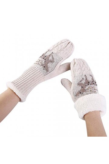 Gants Femme, Chauds Moufles Souple Mitaines En Tricot Tricotés Cadeau De Noël Stretch Beige
