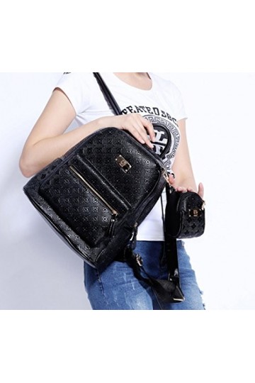 DEERWORD Femme Sacs portés dos Petit Sacs portés main Sacs bandoulière Fleuri Anti-vol Marque Faux Cuir Noir