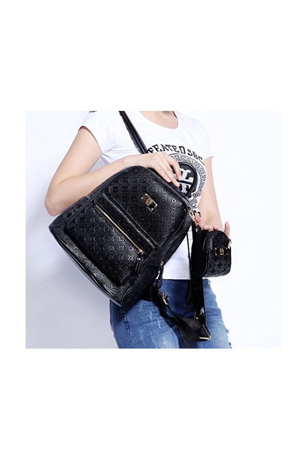 DEERWORD Femme Sacs portés dos Petit Sacs portés main Sacs bandoulière Fleuri Anti-vol Marque Faux Cuir Noir