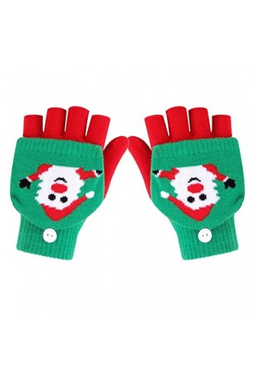 Mitaines Femme Hiver Demi-Doigt Flip Up Épais Chaud Tricot Noël Dessin animé Moufles Mignon Écran Gants de Vélo Course Condui