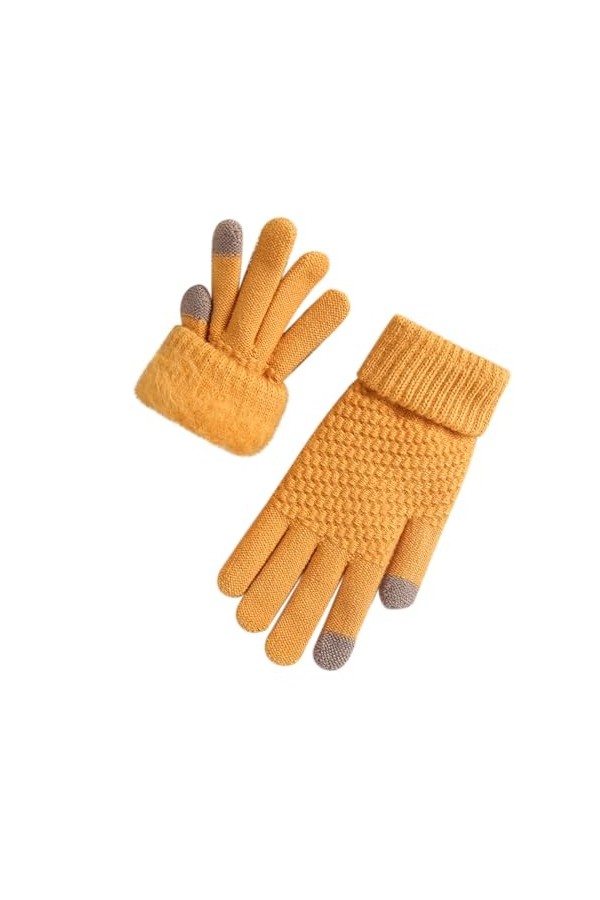 YANFJHV Gants dhiver en maille jacquard pour femme, tricotés en velours épais, gants dautomne et dhiver avec motif chaud 
