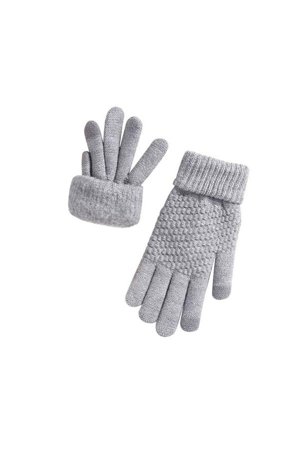 YANFJHV Gants dhiver en maille jacquard, pour femmes, tricotés, plus velours, épais, gants dautomne et dhiver avec motif c