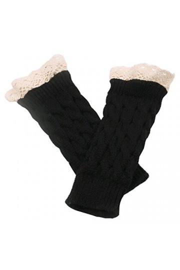 Bodhi2000® Moufles dhiver chaudes en dentelle douce au crochet pour femme, Noir , taille unique