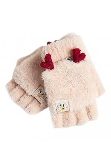 Moufles dhiver chaudes en velours pour femme - Motif tête de cerf - Doux et chaud - Pour femme, Z2 - Beige, taille unique