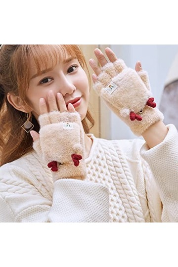 Moufles dhiver chaudes en velours pour femme - Motif tête de cerf - Doux et chaud - Pour femme, Z2 - Beige, taille unique