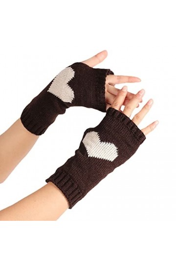 Gants chauds en tricot pour femme Motif cœur Couleur unie, b, A