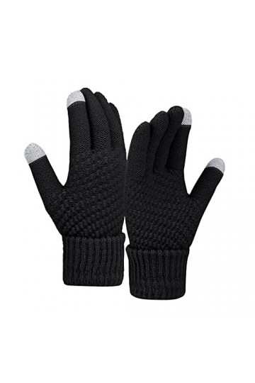 Gefomuofe Gants dhiver pour femme - Gants dhiver en tricot - Couleur unie - Gants en coton à motifs - Pour écran tactile - 