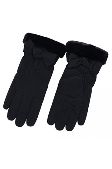 Mitaines dhiver pour femme avec nœud - Gants de neige imperméables noir, taille unique 