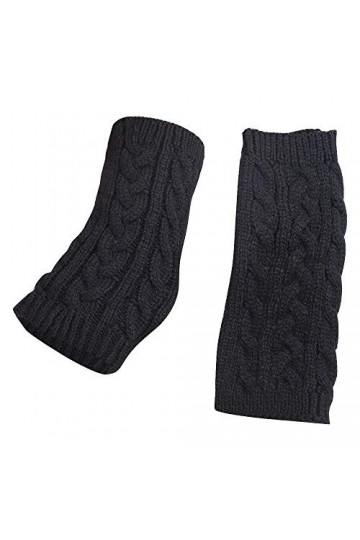 YANFJHV Femmes Hiver Chaud Doigts Mitaines Crochet Trou Pouce Piston Moufles Long Gants en Cuir Femmes Non Doublés, Noir , ta